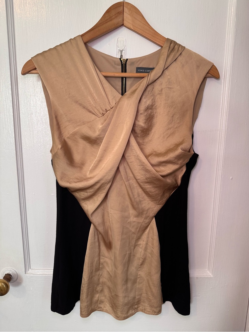 Vince Camuto Wrap Front Cowl Neck Satin Panel Blouse